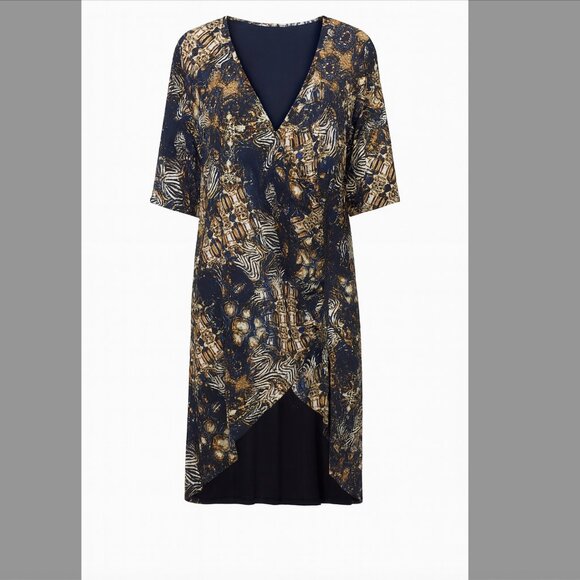 Cato Women's Zipper Accent Midi Pattern Dress - Picture 2 of 8